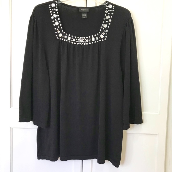 LANE BRYANT Cotton Tunic Black Square Neck Rhinestone Women’s Plus Size 2X 26/28 - Picture 1 of 10